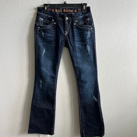NWOT Rock Revival Women's Dark Wash Stephanie Boot Cut Jeans Size 27 - Picture 2 of 15
